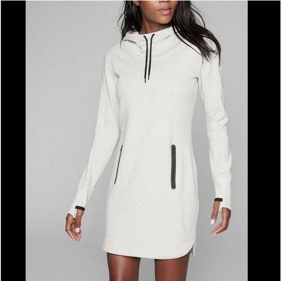 - ATHLETA LIGHT GRAY SOFT COZY KARMA HOODIE DRESS - Picture 1 of 12